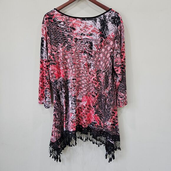Avenue Womens Printed Artsy Blouse Plus Size Black Multicolor Lace Boho Festival - Picture 6 of 9